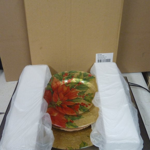 🎄SALE Set Holiday Gold Poinsettia Decoupage Glass Candle Plates Chargers NWT - Picture 4 of 5